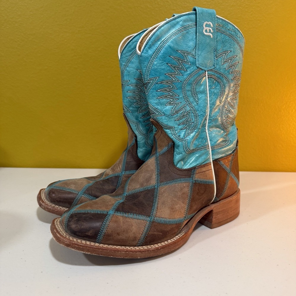 Anderson Bean Kids Turquoise And Brown Horse Power Boots K1055 – Youth Size 3